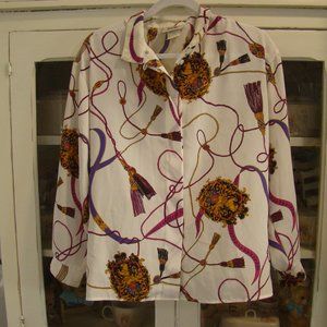 Lucia Collared Button Down Ribbons Purple White Long Sleeve Blouse Size 8